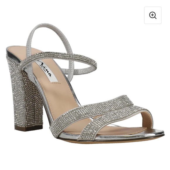 NINA Sarah Rhinestone Block Heel Sandal in Silver - Picture 2 of 6